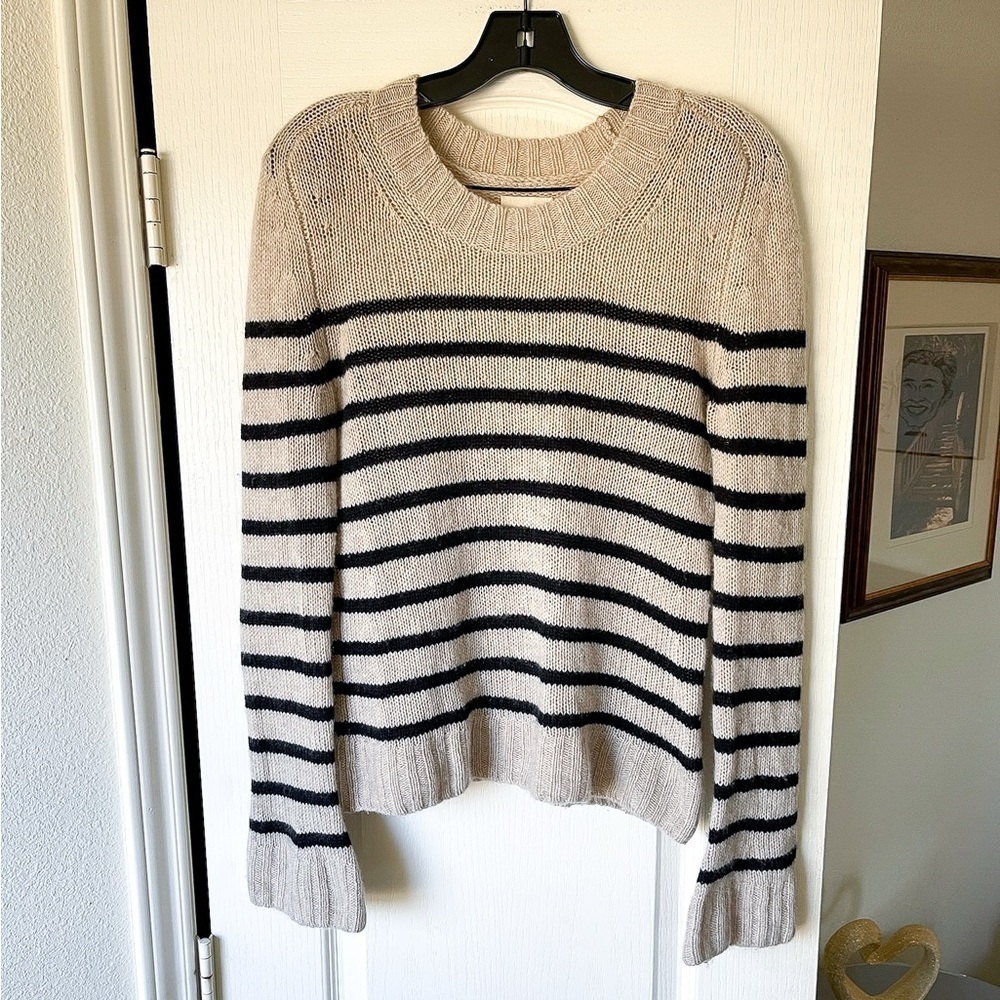 KHAITE Tilda Striped Cashmere Sweater Ribbed Fisherman Ecru Black Small EUC - Picture 2 of 12